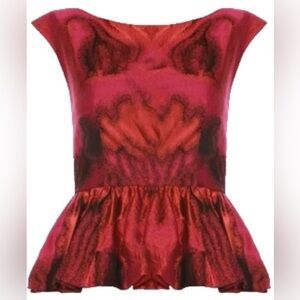 Alice + Olivia Poppy Red Silk Peplum Top